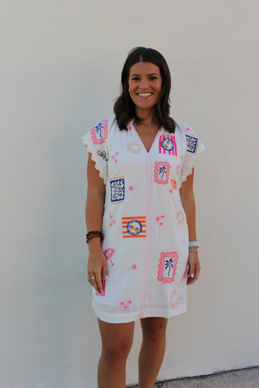Short Sleeve Embroidery Detail Dress