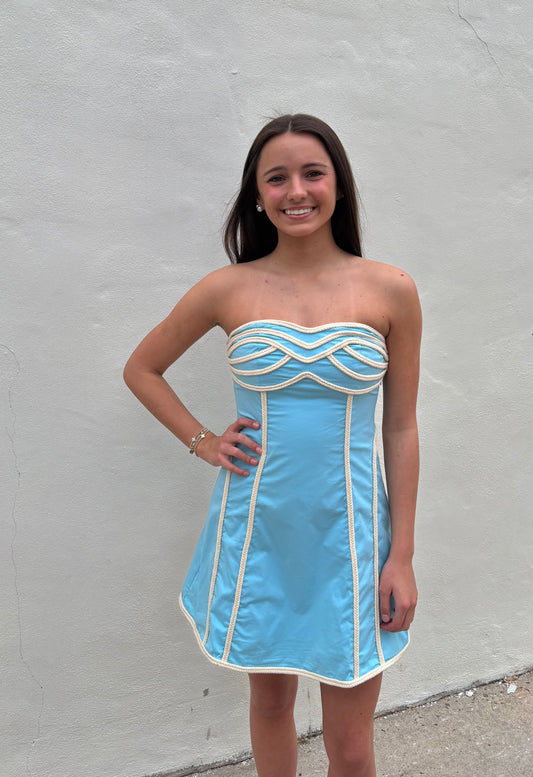 Blue with rope Trim Mini Dress