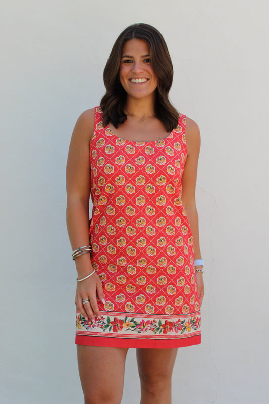 Boho Floral Border Mini Dress