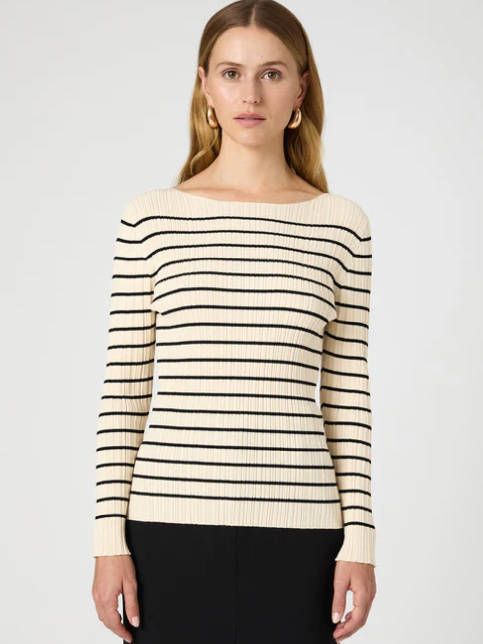 Classic cream Stripe crinkle knit top