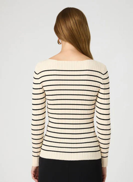 Classic cream Stripe crinkle knit top