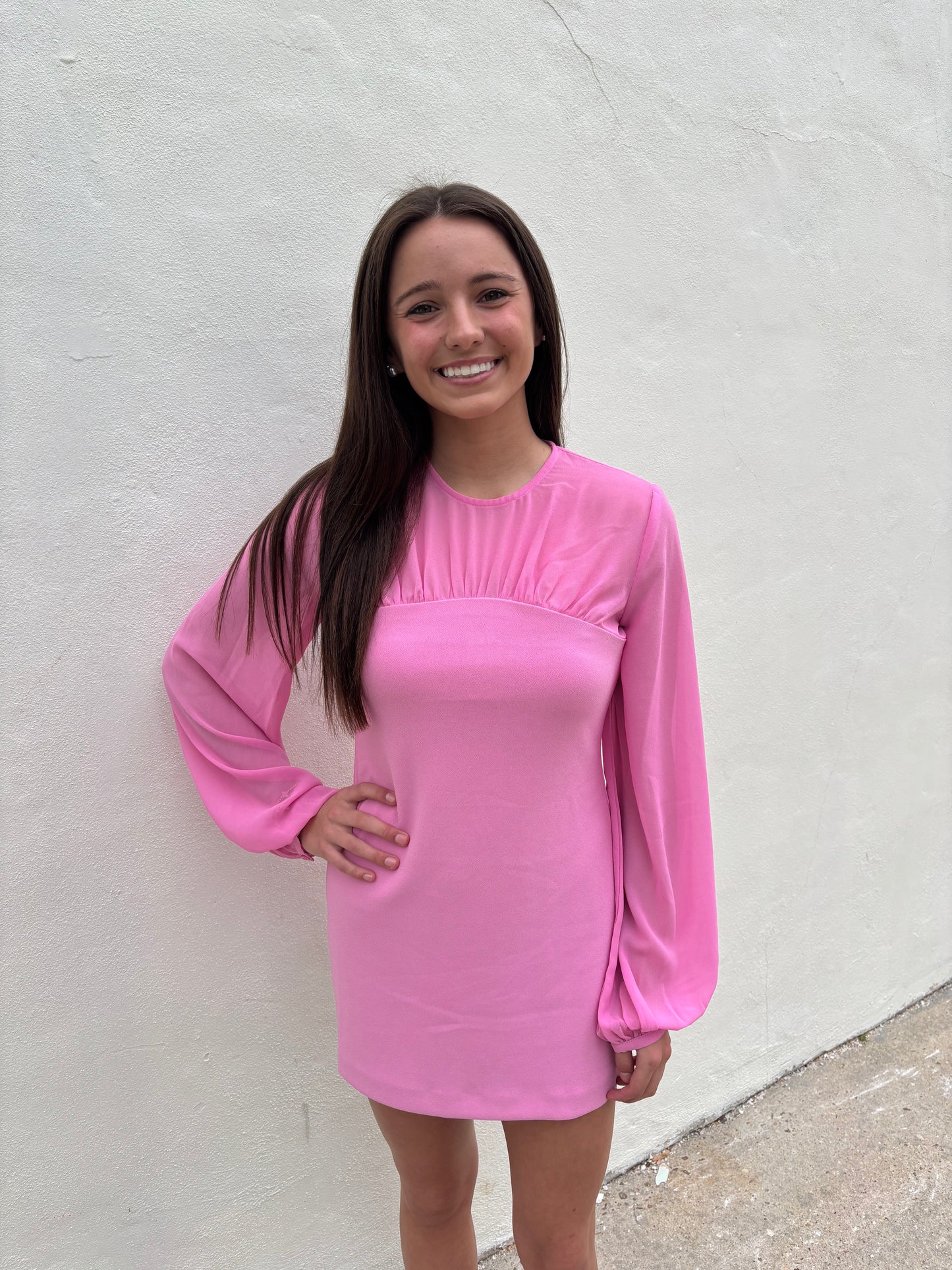Mixed Media Mini Dress with Puff Sleeves