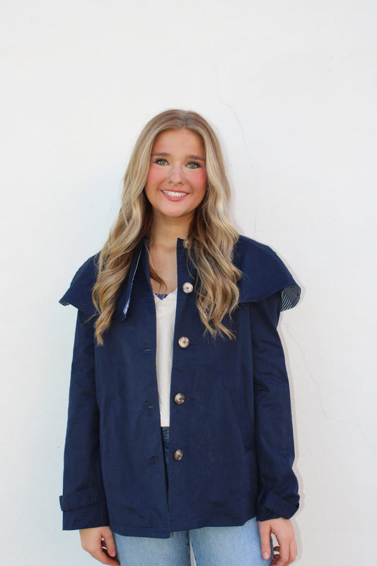 Navy Coat with Removable Cape