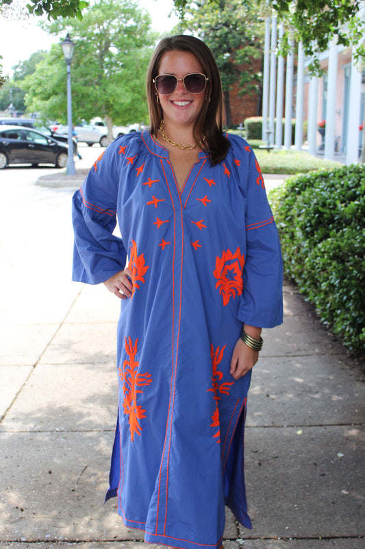 Blue & Orange Embroidered Dress