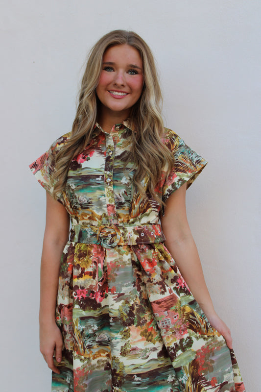Cottage Garden Shirt Midi Dress