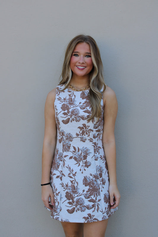 Floral Jacquard Sleeveless Dress