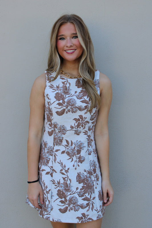 Floral Jacquard Sleeveless Dress