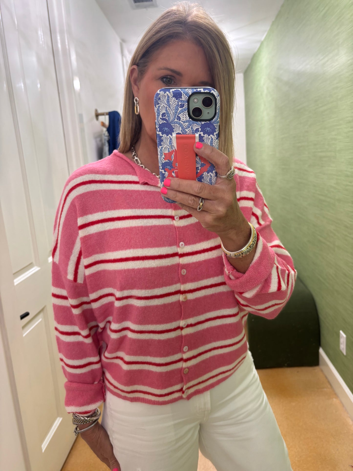 Piper Cardigan Rose Varsity Stripe