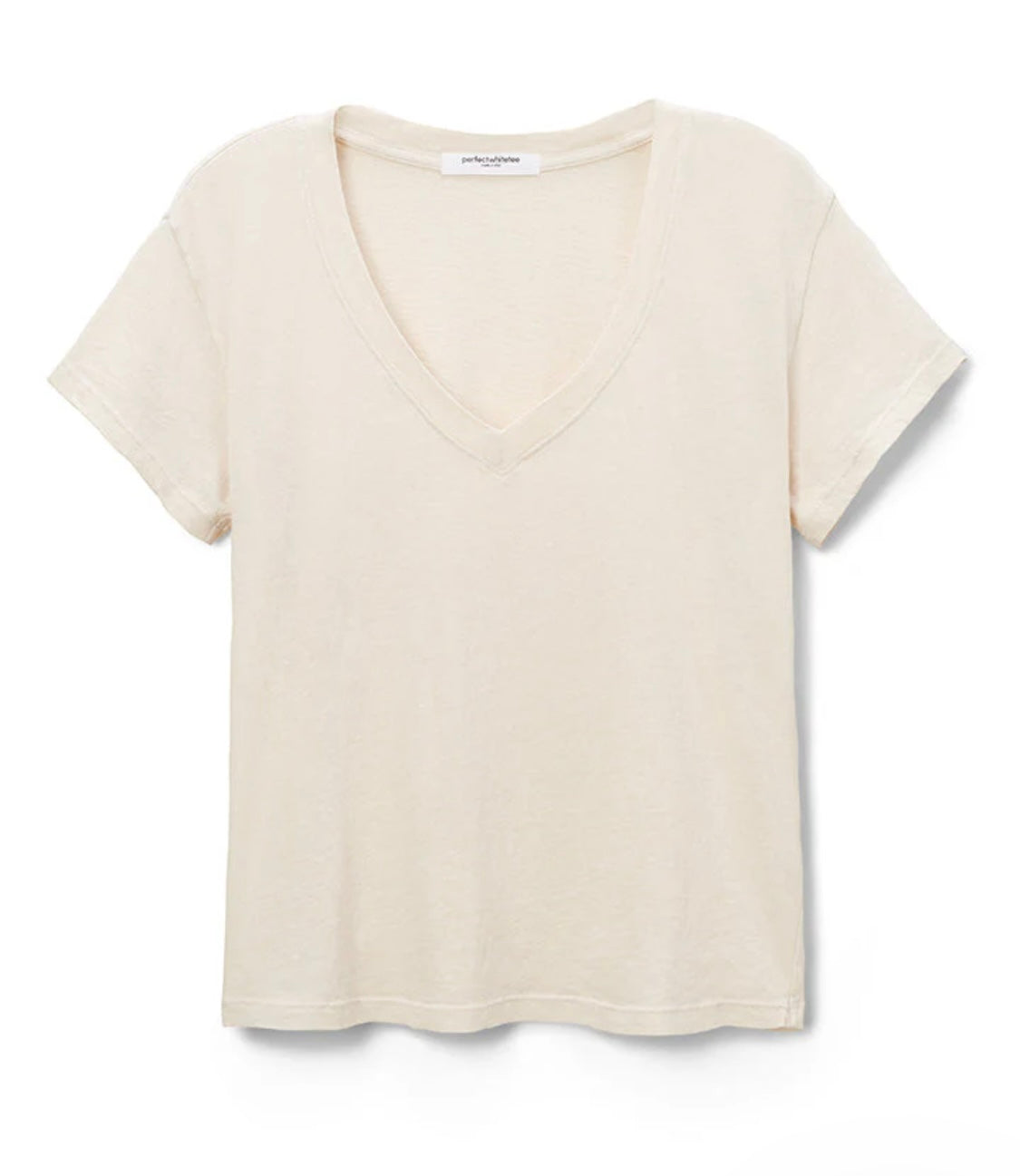 Hendrix Cotton Boxy V Neck Tee Bright Ivory