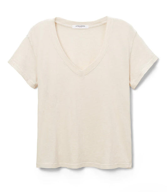 Hendrix Cotton Boxy V Neck Tee Bright Ivory