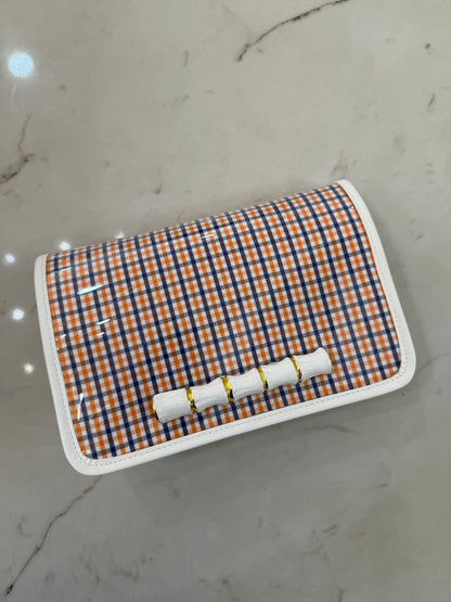 White Stadium Bag-orange/blue plaid-white bamboo