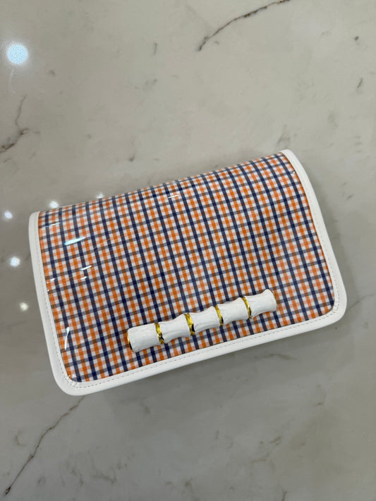 White Stadium Bag-orange/blue plaid-white bamboo