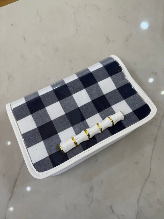 White Stadium Bag-navy buffalo-white bamboo stick