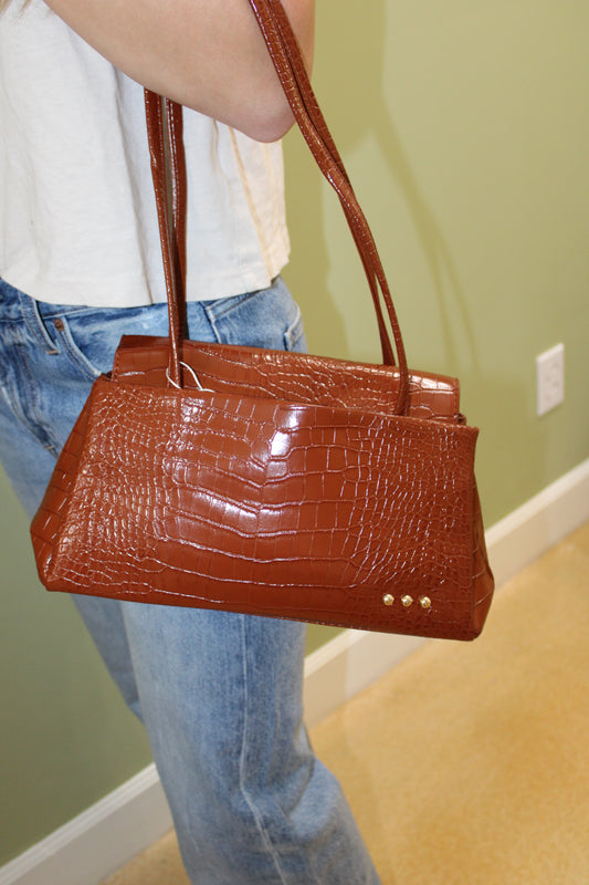 Kris Croc Embossed Shoulder Bag Brown