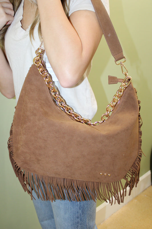 Loretta Suede Fringe Slouchy Bag