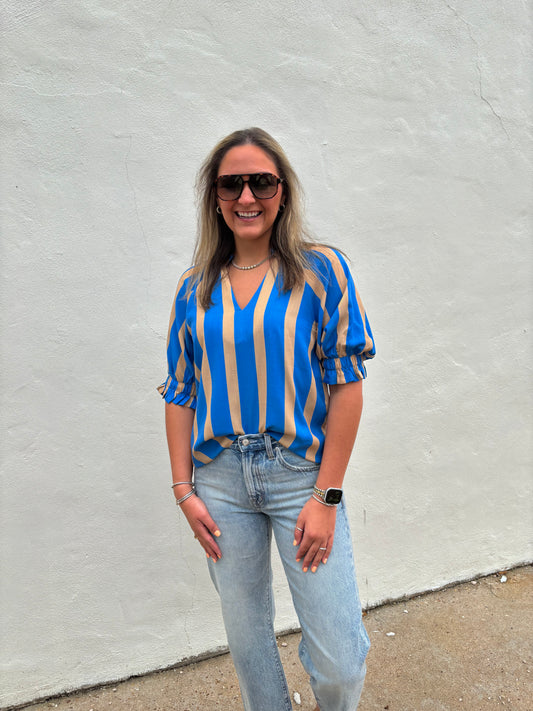 Blue/Tan Strip Top
