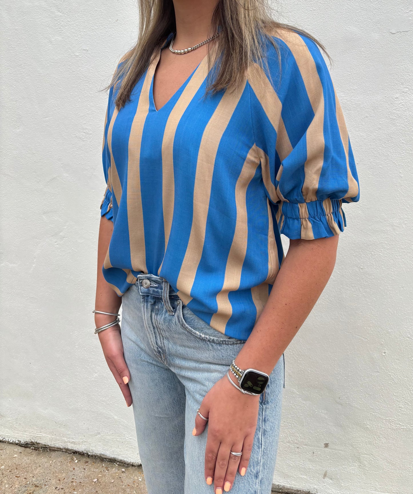 Blue/Tan Strip Top