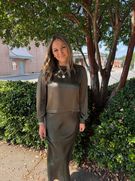 Midi Bias Cut Skirt in Hunter