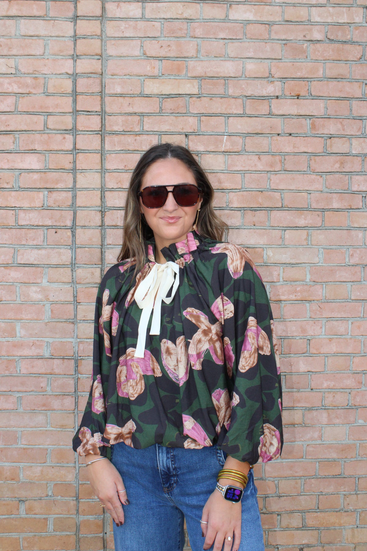 Floral Tie Neck Top