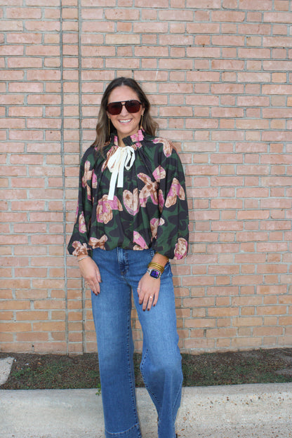 Floral Tie Neck Top