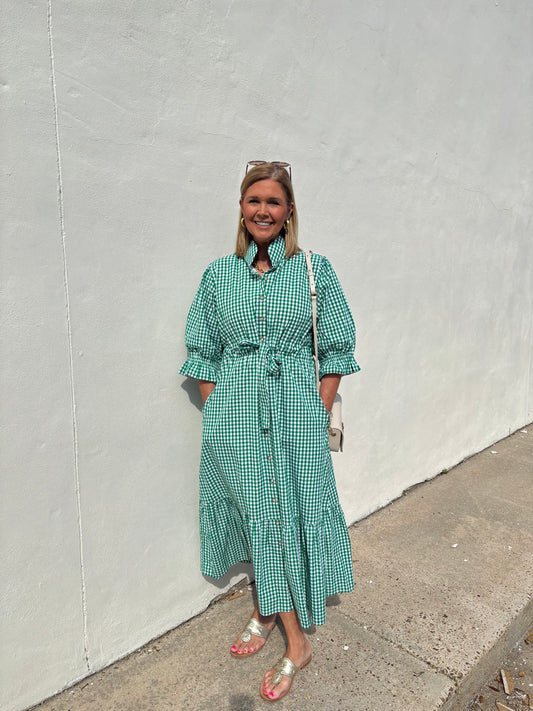 Catherine Dress Green & White Gingham