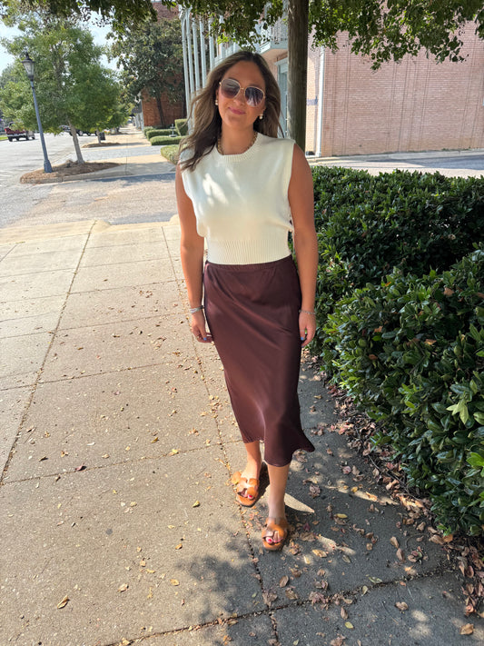 Midi Bias Cut Skirt in Umber