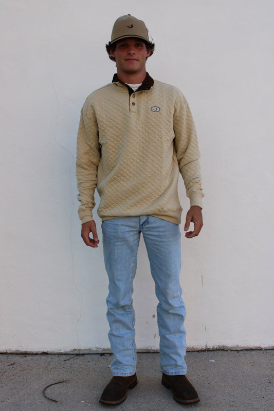Decoy Apparel Mens Tryon Quilted Henley Oatmeal