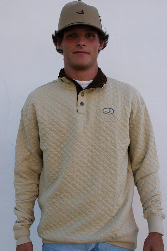 Decoy Apparel Mens Tryon Quilted Henley Oatmeal