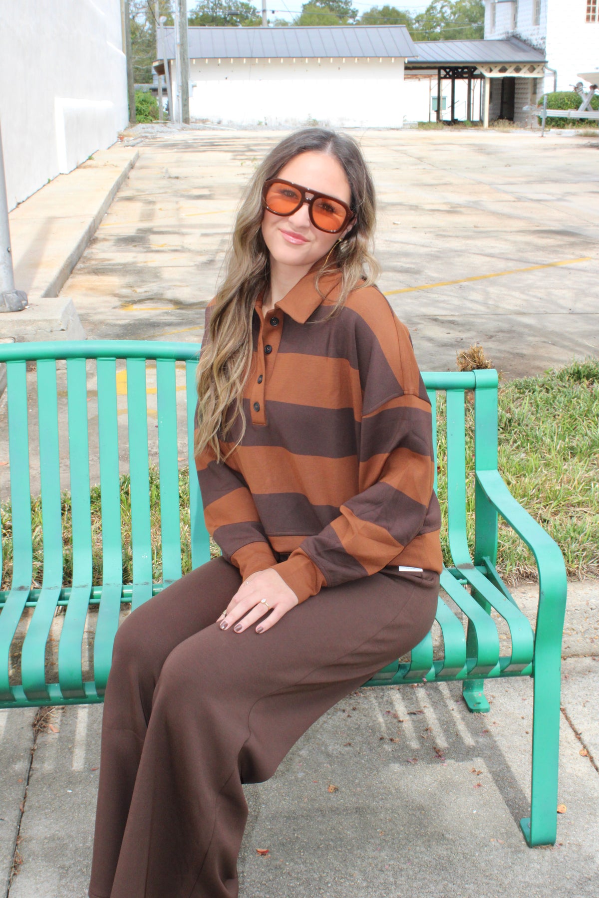 SPANX AirEssentials® Brown Block Stripe Rugby Shirt