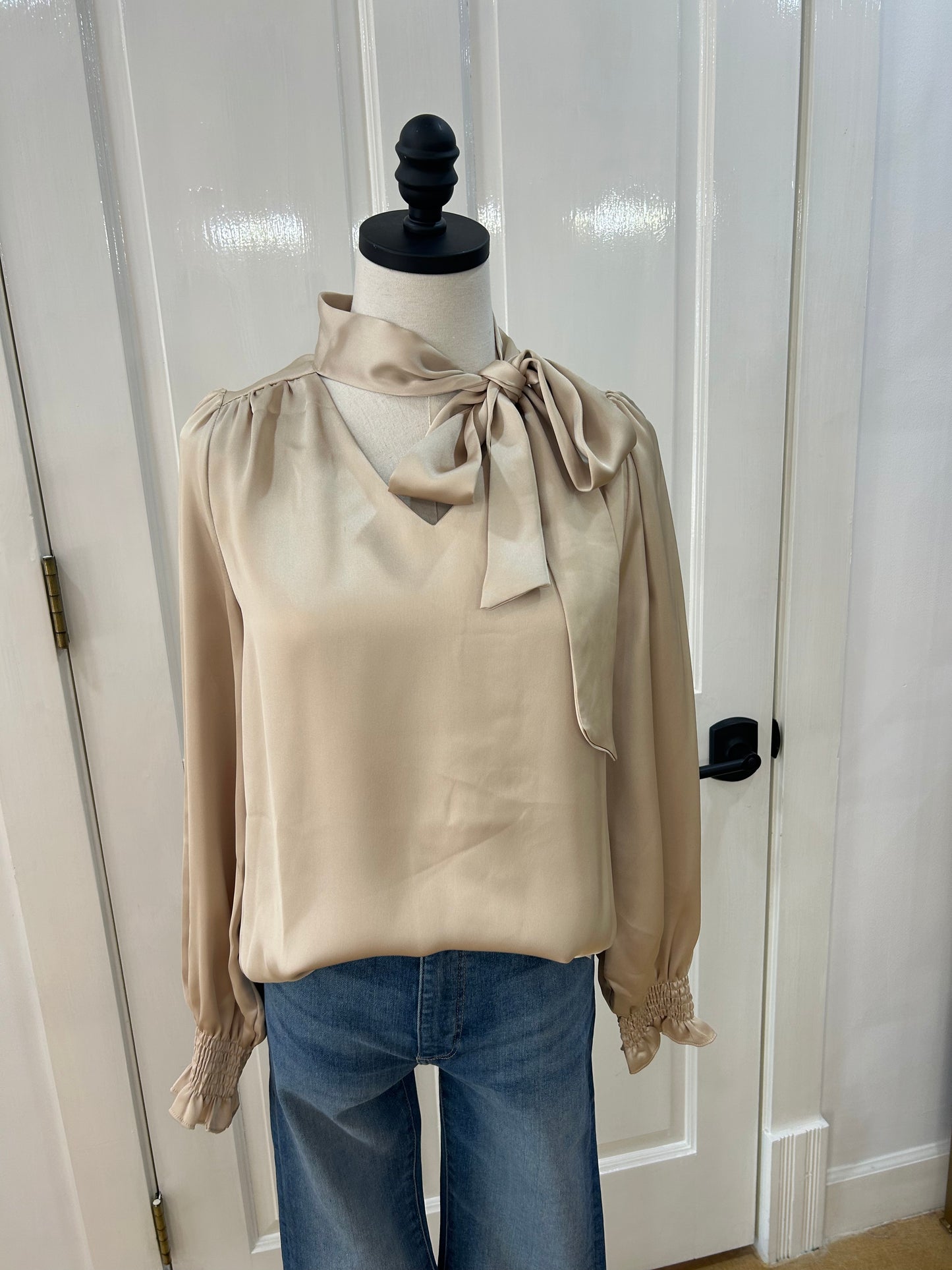 Jade Taupe Tie Neck Blouse