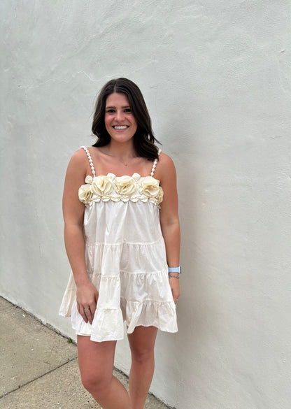 Floral Applique Cream Dress