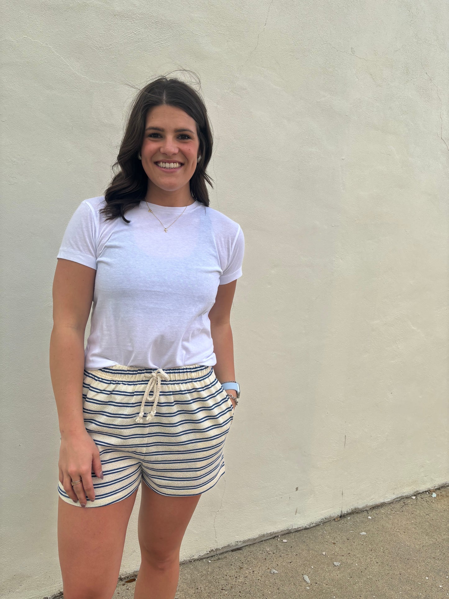 Striped Knit Shorts with Drawstring