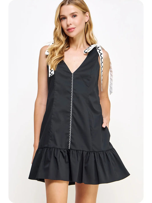 Scallop Tie Mini Dress