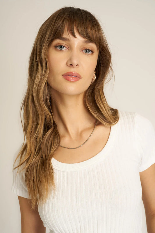 Julie Scoop Neck white sweater rib tee