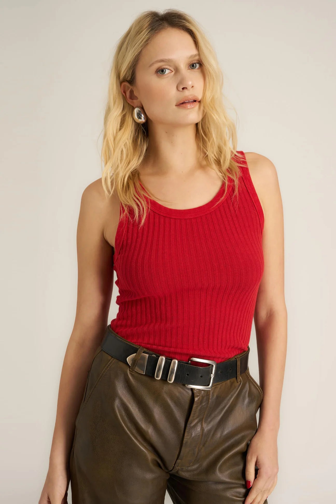 Cooper Sweater Rib Tank Red Dahlia