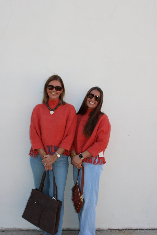 Aja Fringe Sweater  Tangerine Glow