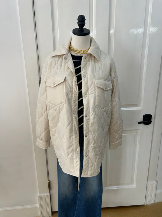 Puffer Shirt Jacket in Off White