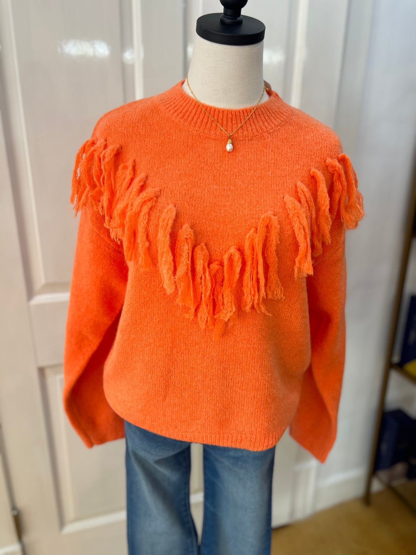Orange Fringe Sweater