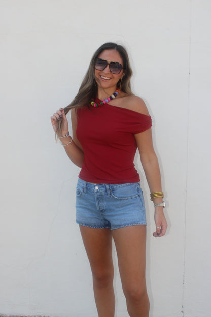 Timeless Asymmetrical Top Red Dahlia
