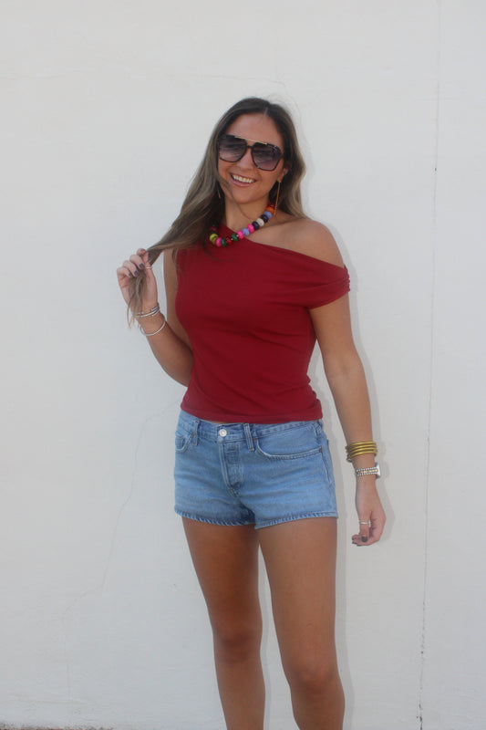 Timeless Asymmetrical Top Red Dahlia