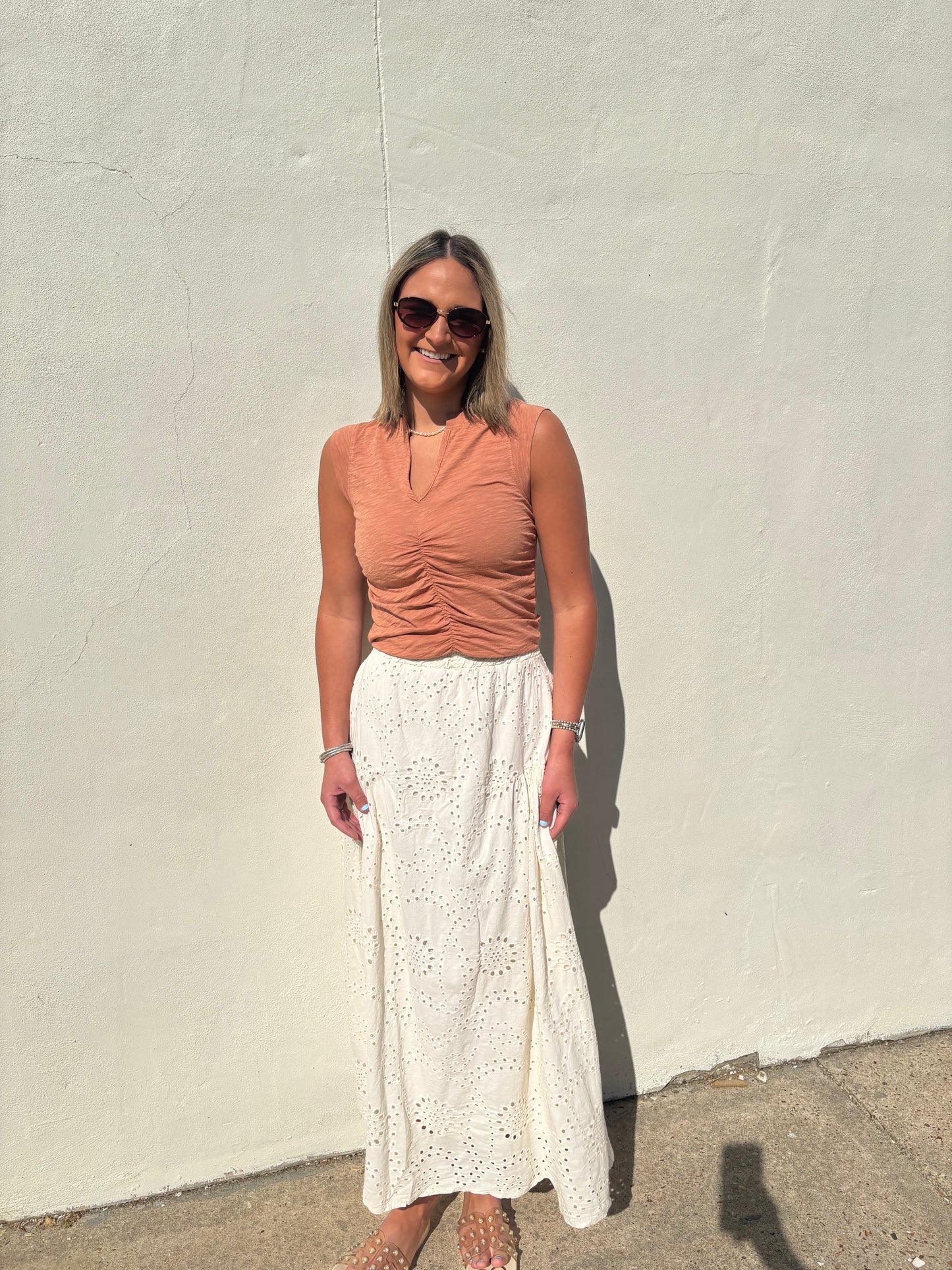 Eyelet Maxi Skirt With Pockets