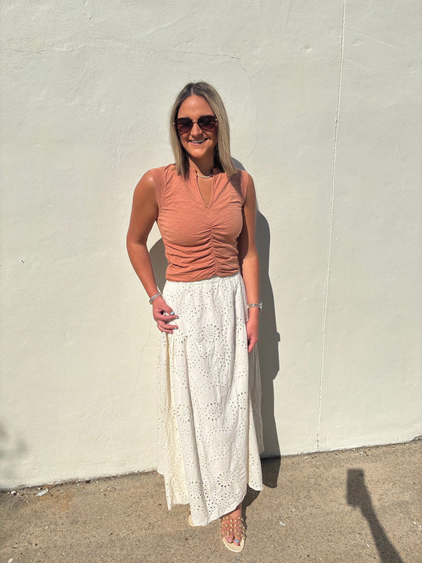 Eyelet Maxi Skirt With Pockets