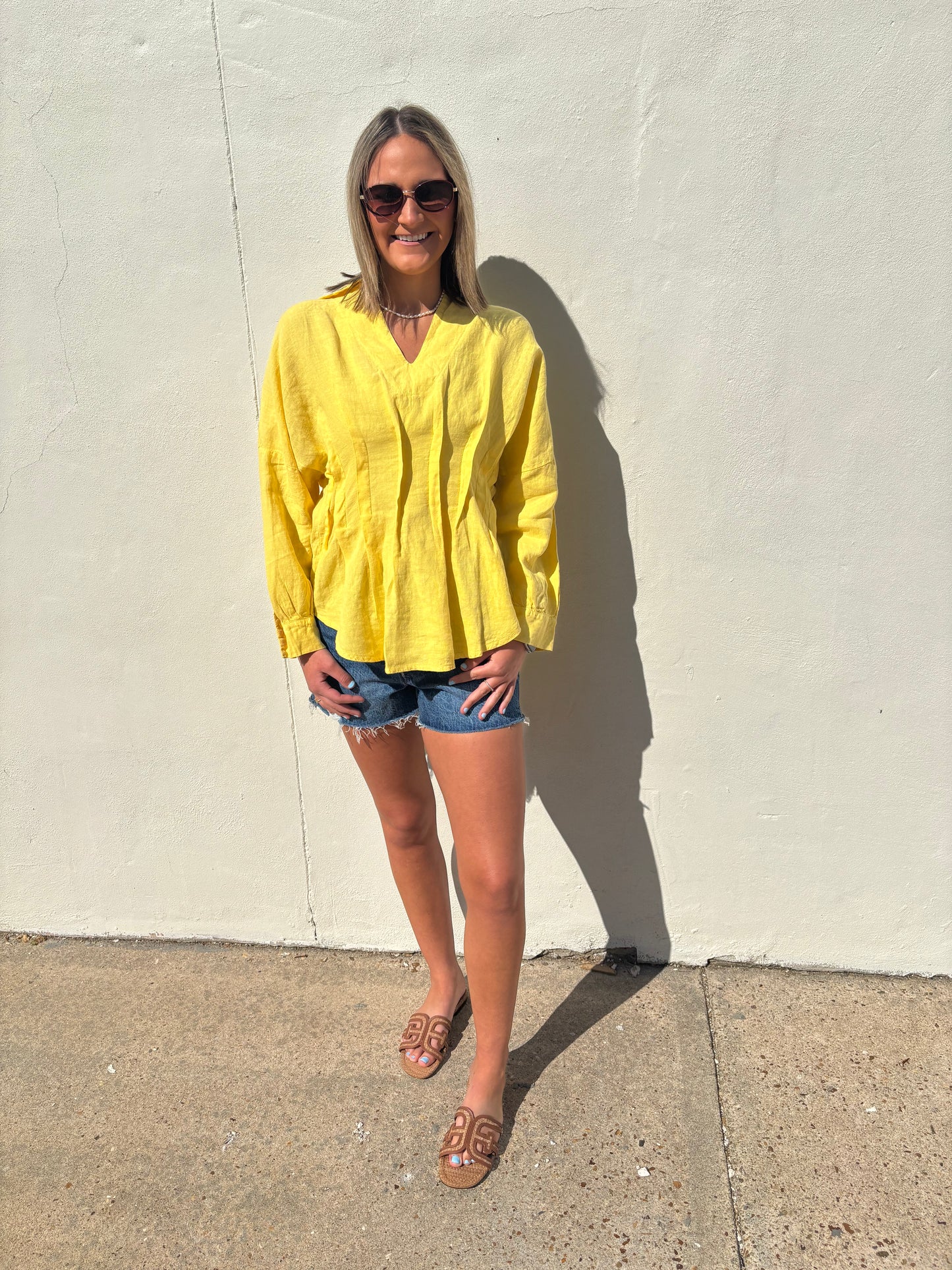 Pleated Linen Top Yellow