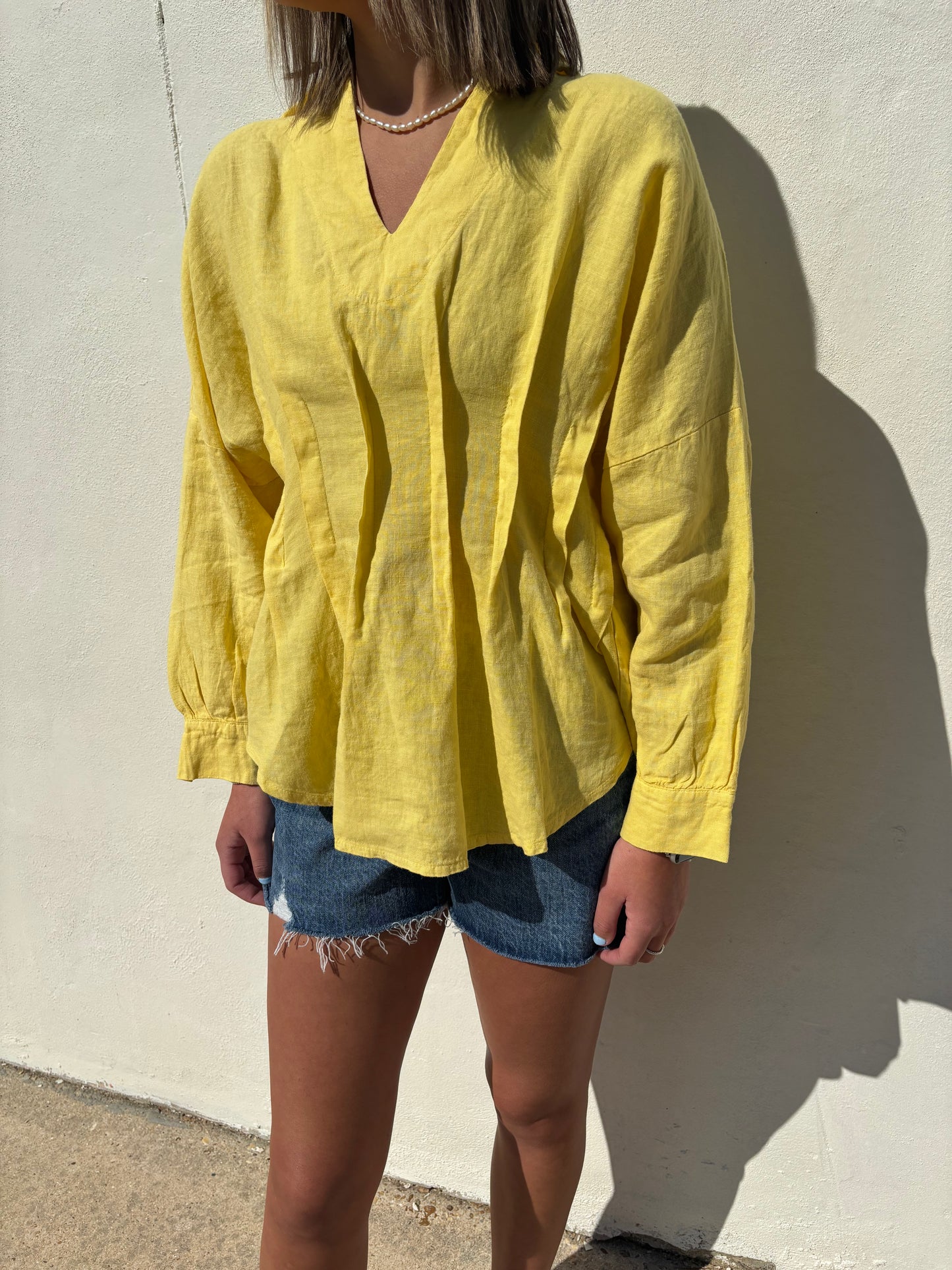 Pleated Linen Top Yellow