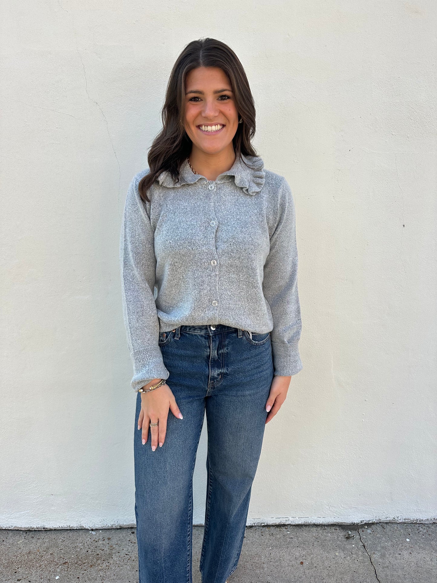 Ruffle Collar Cardigan Sweater