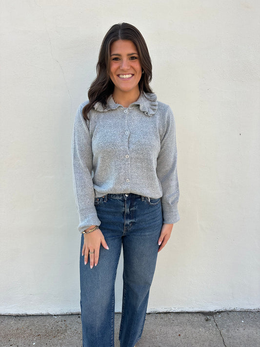 Ruffle Collar Cardigan Sweater