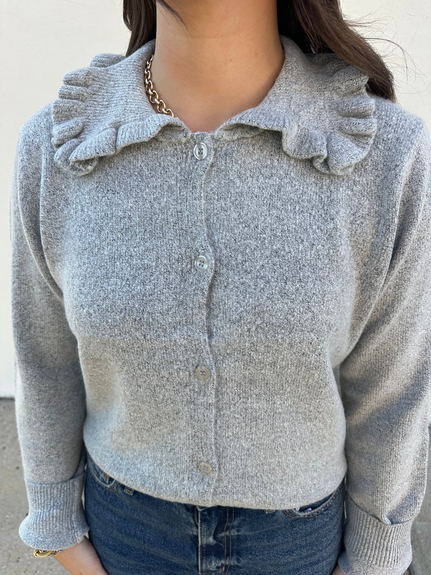 Ruffle Collar Cardigan Sweater