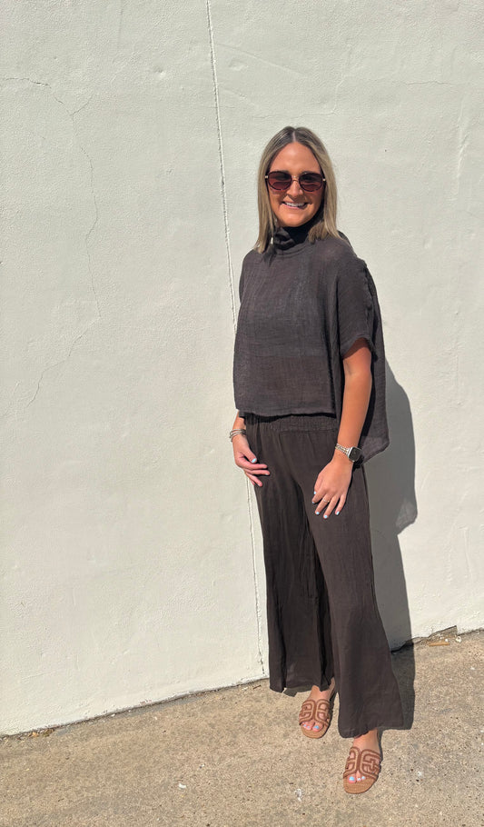 Brown Wide Leg Linen Pants