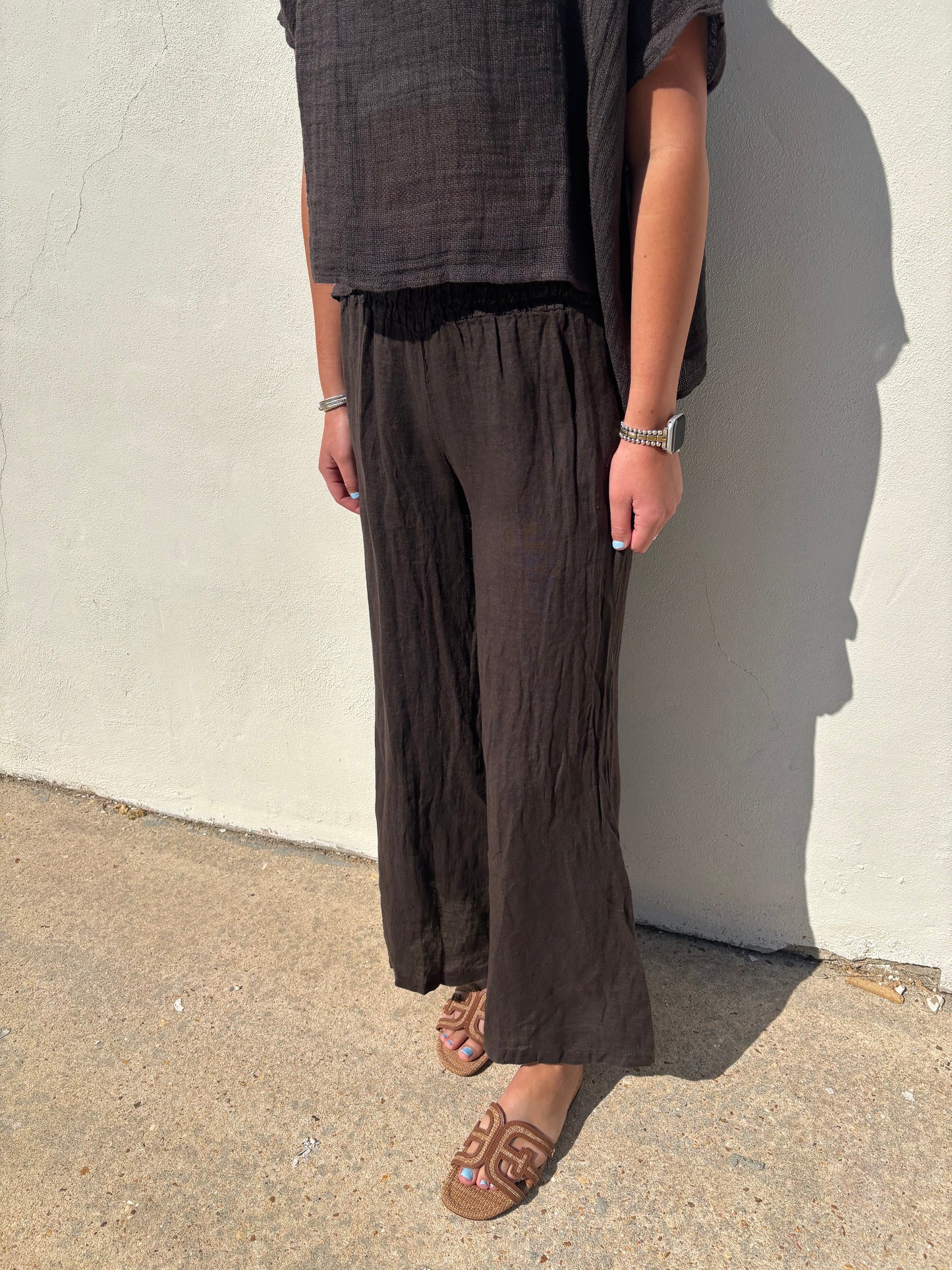 Brown Wide Leg Linen Pants