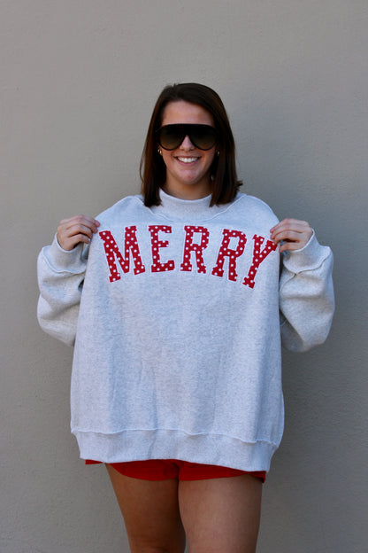 Merry Embroidered Mock Neck with Red Polka Dot